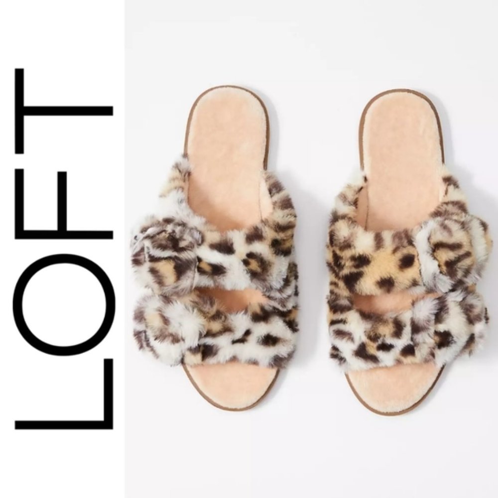 LOFT LEOPARD FURRY SANDALS L